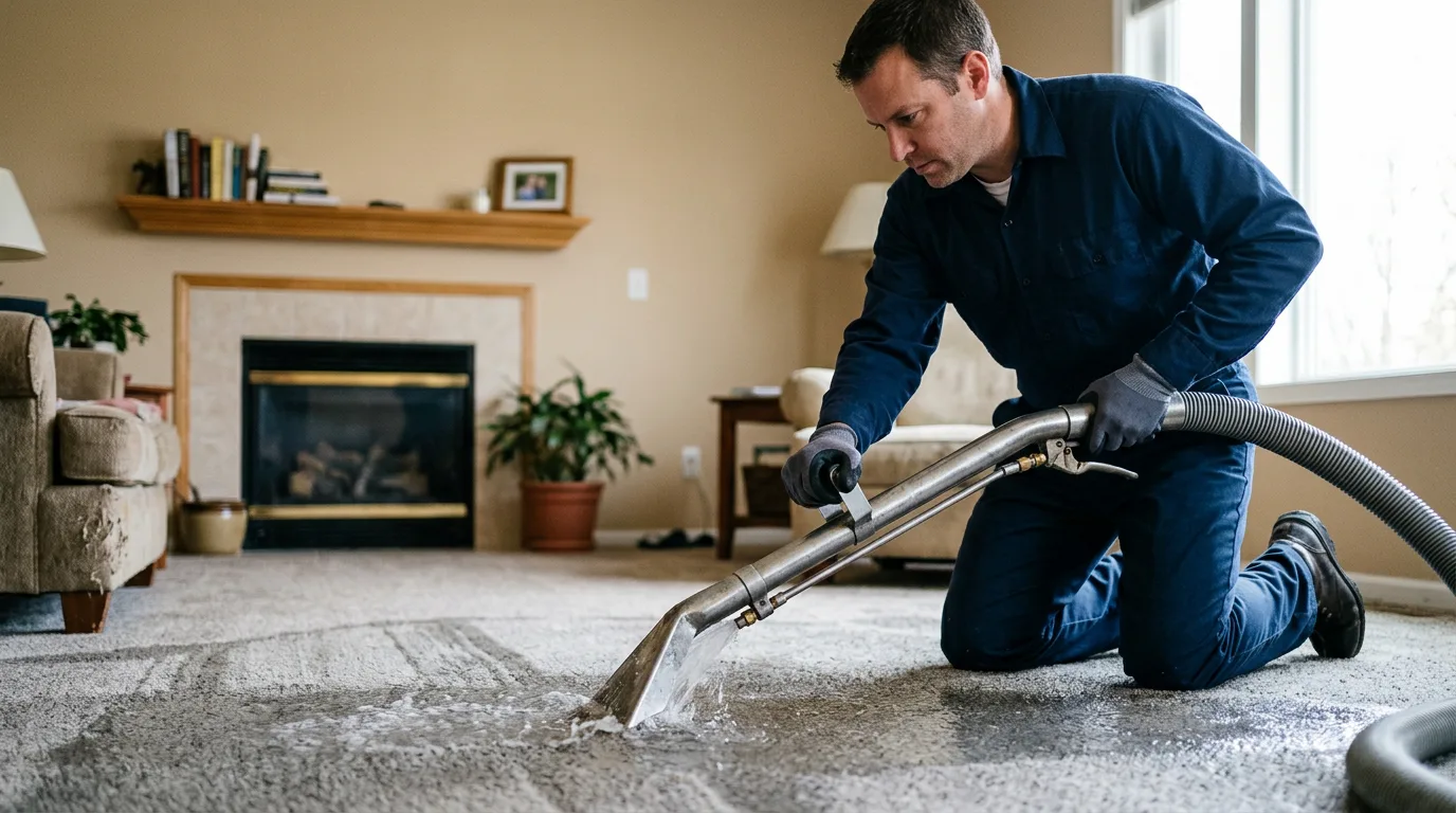 Water damage restoration technician working near Le Roy, MN